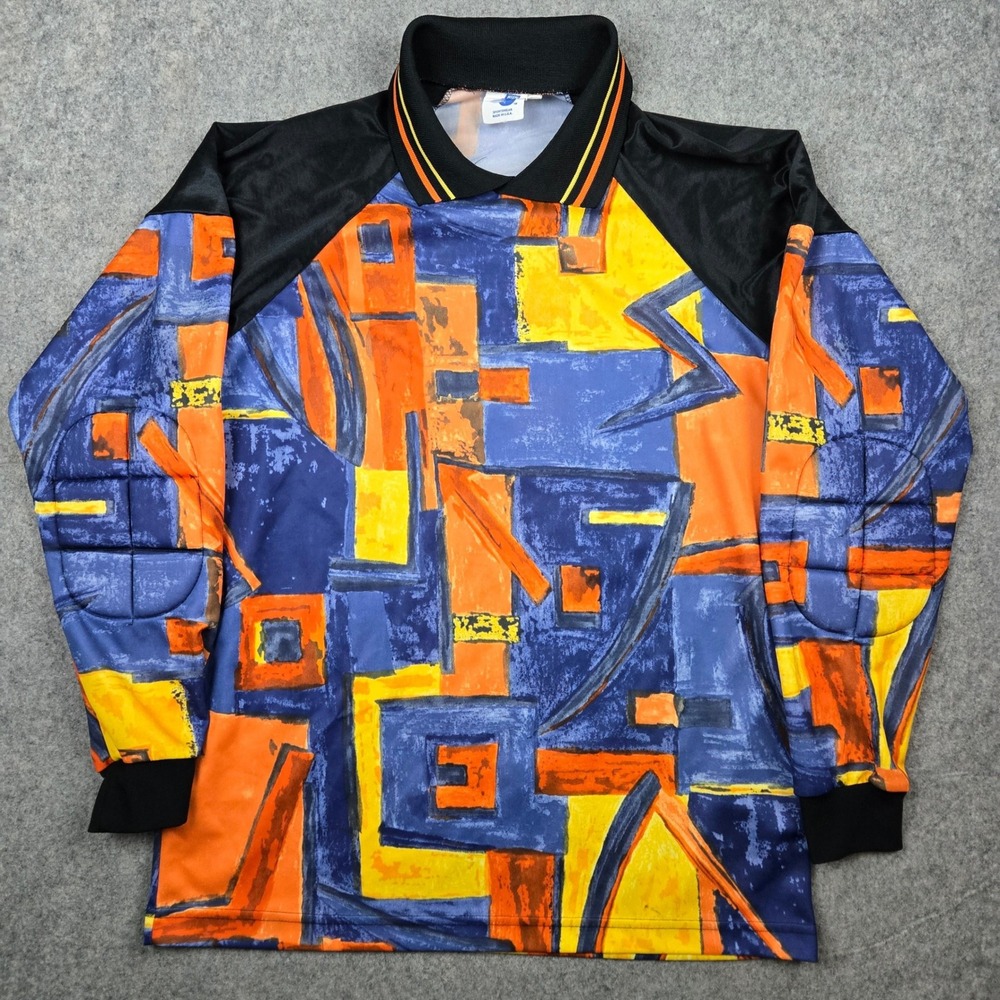 High Sportswear Goalie Jersey Mens S Orange Blue Abstract Padded 90s Vintage USA